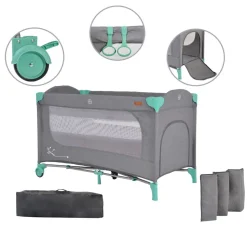 Cangaroo Reisebett Skyglow 2 Ebenen Räder Matratze Seiteneingang Tasche Bremsen grün