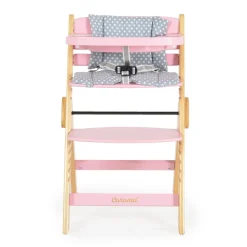 Cangarro Kinderhochstuhl Caramel Holz, Kissen, klappbar, Fußstütze, 3-Punkt-Gurt rosa