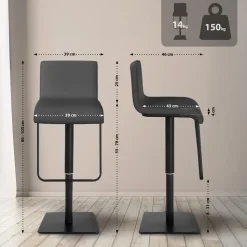 CLP 2er Set Barhocker mit Lehne Limon, Barstühle mit Kunstlederbezügen höhenverstellbar drehbar, Tresenstühle bis 240 kg belastbar