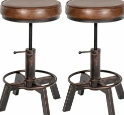 CLP 2er Set Sitzhocker Destin mit Kunstlederbezug I Hocker im Industrial Design I gepolstert und höhenverstellbar