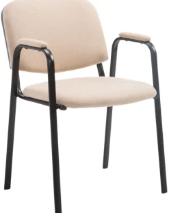 CLP Stapelstuhl 4er Set mit Armlehnen gepolstert Ken Pro, Konferenzstühle Stoffbezug stapelbar, Metallgestelle schwarz stabil bis 150 kg