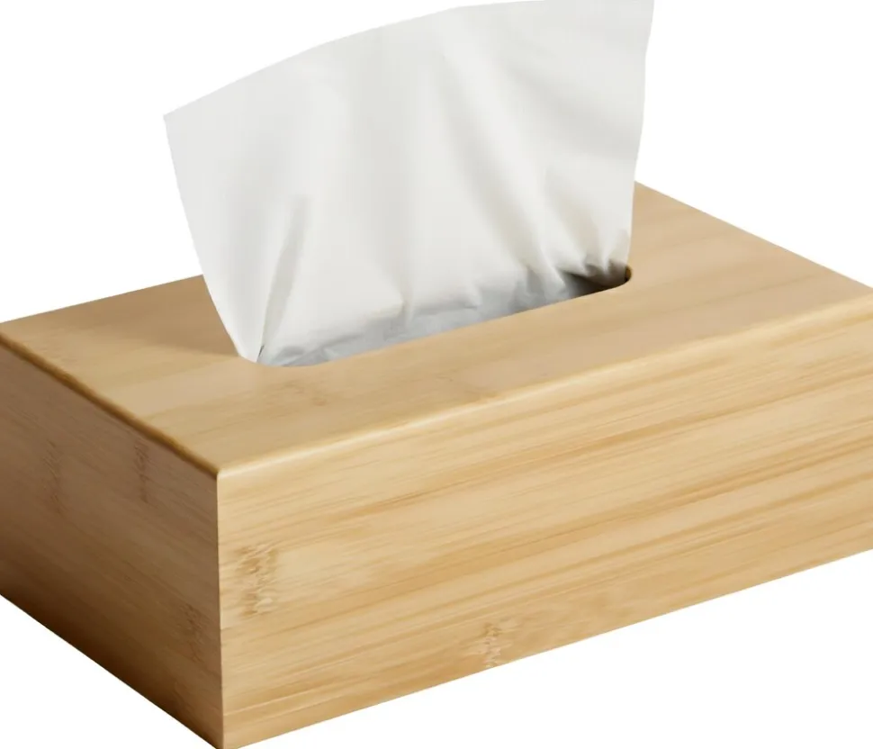 CLP Taschentuchbox Holz Natur Kalmia, Taschentuchspender aus Bambus, Kosmetiktücherbox nachfüllbar für Bad und Küche
