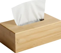 CLP Taschentuchbox Holz Natur Kalmia, Taschentuchspender aus Bambus, Kosmetiktücherbox nachfüllbar für Bad und Küche