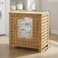 CLP Wäschebox für Schmutzwäsche Ronthy, Wäschesammler Holz Wäschesack 70L waschbar herausnehmbar, Bambusrahmen für Badezimmer