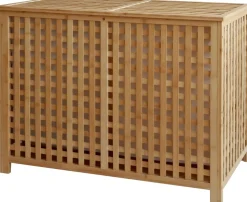 CLP Wäschebox für Schmutzwäsche 2 Fächer Dorothea, Wäschesammler Holz Wäschesäcke waschbar herausnehmbar, Bambusrahmen für Badezimmer