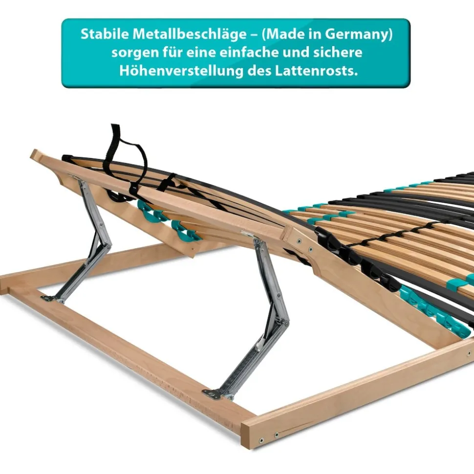 Coemo 7-Zonen Lattenrost DRÖMSON 28 Federleisten Kopfteil verstellbar 90 x 200 cm