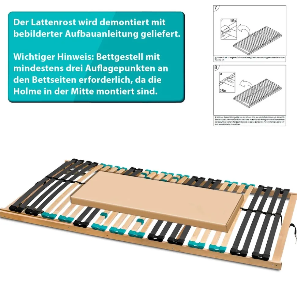 Coemo 7-Zonen Lattenrost DRÖMSON 28 Federleisten Kopfteil verstellbar 90 x 200 cm