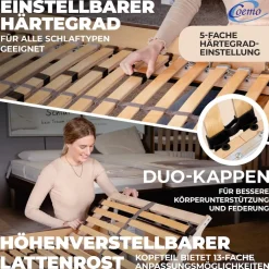 Coemo 7-Zonen Lattenrost ERGO K 80x210 verstellbar Kopfteil Härtegrad verstellbar 30 Leisten