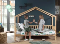 Dallas 1 Hausbett mit seitlicher Umrandung 90 x 200 cm Liegefläche, Natur