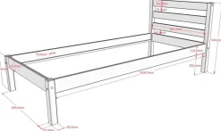 Einzelbett Pino 90x200 cm, mit Lattenrost, inkl. 2 Schubladen, natur lackiert