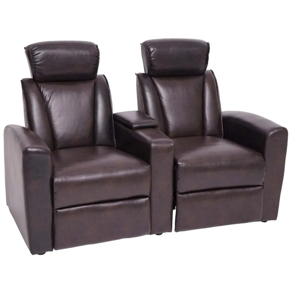 2er Kinosessel MCW-H30, Relaxsessel Fernsehsessel Zweisitzer Sofa, Staufach Soft Touch Kunstleder ~ braun