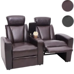 2er Kinosessel MCW-H30, Relaxsessel Fernsehsessel Zweisitzer Sofa, Staufach Soft Touch Kunstleder ~ braun