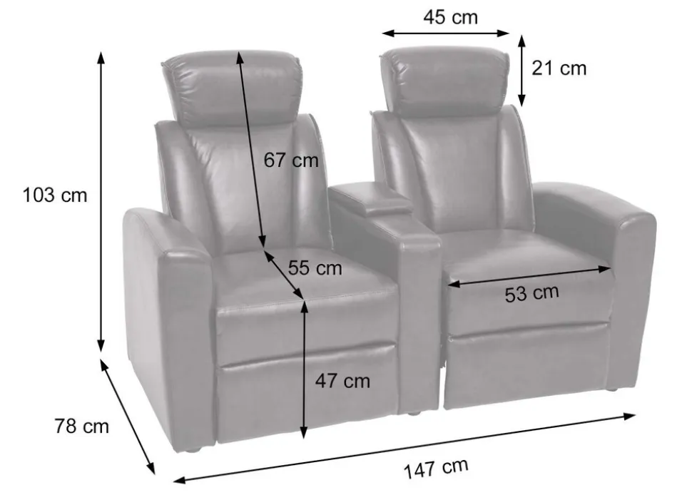 2er Kinosessel MCW-H30, Relaxsessel Fernsehsessel Zweisitzer Sofa, Staufach Soft Touch Kunstleder ~ braun