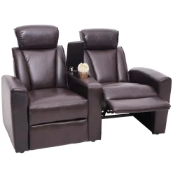 2er Kinosessel MCW-H30, Relaxsessel Fernsehsessel Zweisitzer Sofa, Staufach Soft Touch Kunstleder ~ braun