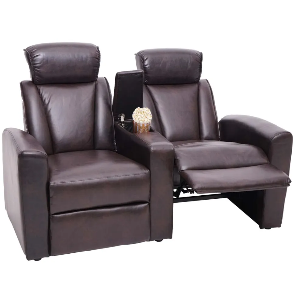 2er Kinosessel MCW-H30, Relaxsessel Fernsehsessel Zweisitzer Sofa, Staufach Soft Touch Kunstleder ~ braun