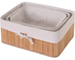 3er Set Aufbewahrungskorb MCW-C21, Korb Aufbewahrungsbox Ordnungsbox Sortierbox Regalkorb, Bambus ~ naturfarben