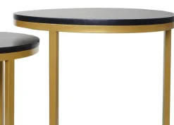2er-Set Beistelltisch MCW-K46, Kaffeetisch Nachttisch Loungetisch, Marmor-Optik MDF ~ schwarz-gold