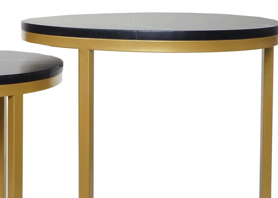 2er-Set Beistelltisch MCW-K46, Kaffeetisch Nachttisch Loungetisch, Marmor-Optik MDF ~ schwarz-gold