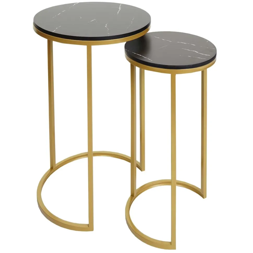 2er-Set Beistelltisch MCW-K46, Kaffeetisch Nachttisch Loungetisch, Marmor-Optik MDF ~ schwarz-gold