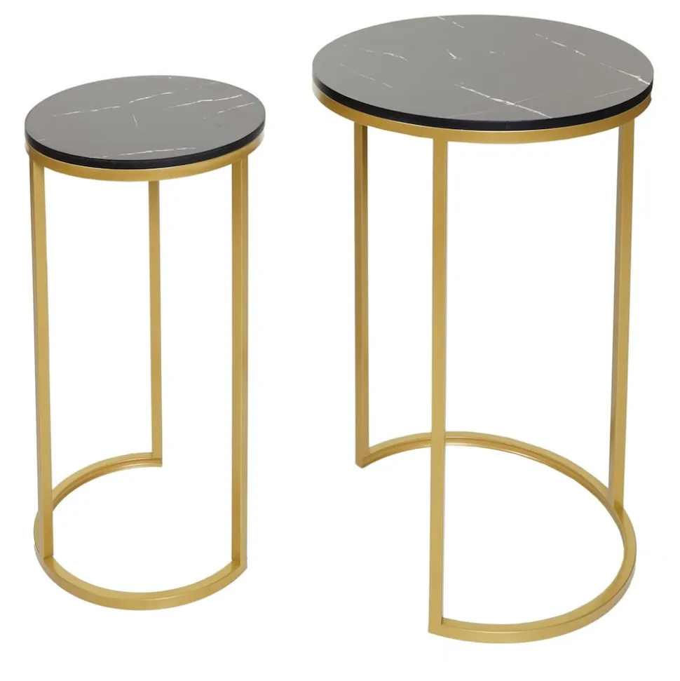 2er-Set Beistelltisch MCW-K46, Kaffeetisch Nachttisch Loungetisch, Marmor-Optik MDF ~ schwarz-gold