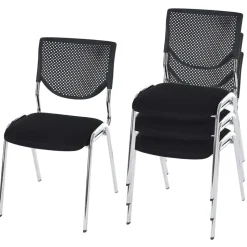 4er-Set Besucherstuhl H401, Konferenzstuhl stapelbar, Stoff/Textil ~ Sitz schwarz, Füße chrom