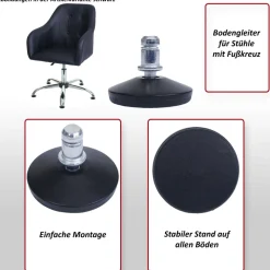 5er-Set Bodengleiter MCW-K73 statt Rollen - fester Stand für Bürostuhl/Esszimmerstuhl, Fußgleiter, Ø 11mm ~ schwarz