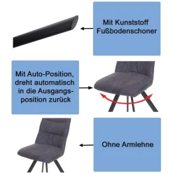 2er-Set Esszimmerstuhl MCW-J69, Küchenstuhl Stuhl, drehbar Auto-Position, Samt ~ anthrazit