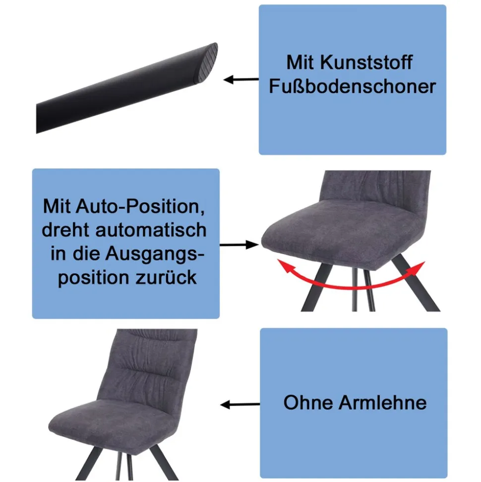 2er-Set Esszimmerstuhl MCW-J69, Küchenstuhl Stuhl, drehbar Auto-Position, Samt ~ anthrazit