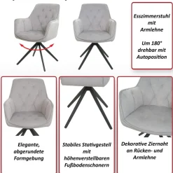 2er-Set Esszimmerstuhl MCW-L80, Küchenstuhl Polsterstuhl Stuhl mit Armlehne, drehbar, Metall Stoff/Textil ~ grün