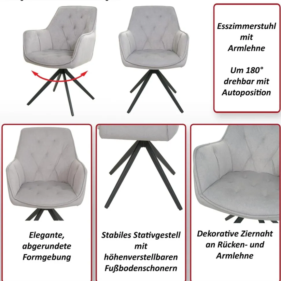 2er-Set Esszimmerstuhl MCW-L80, Küchenstuhl Polsterstuhl Stuhl mit Armlehne, drehbar, Metall Stoff/Textil ~ grün