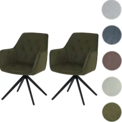 2er-Set Esszimmerstuhl MCW-L80, Küchenstuhl Polsterstuhl Stuhl mit Armlehne, drehbar, Metall Stoff/Textil ~ grün