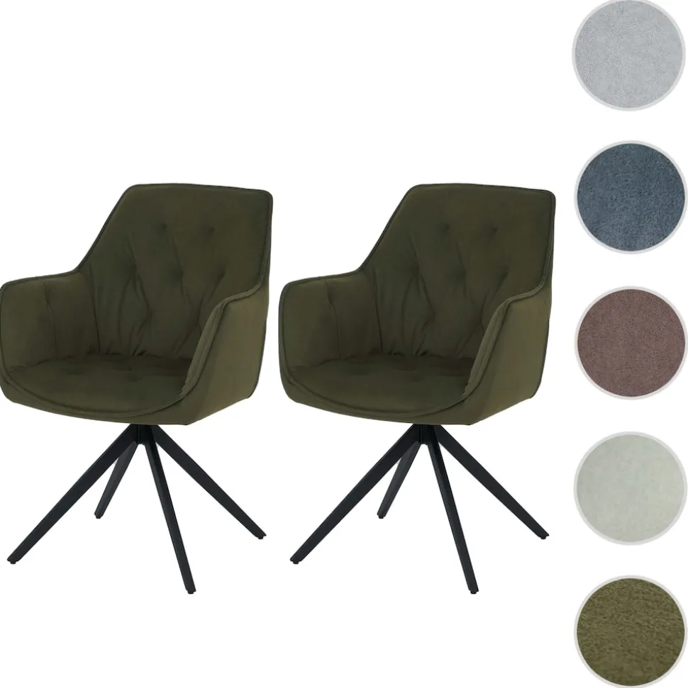 2er-Set Esszimmerstuhl MCW-L80, Küchenstuhl Polsterstuhl Stuhl mit Armlehne, drehbar, Metall Stoff/Textil ~ grün