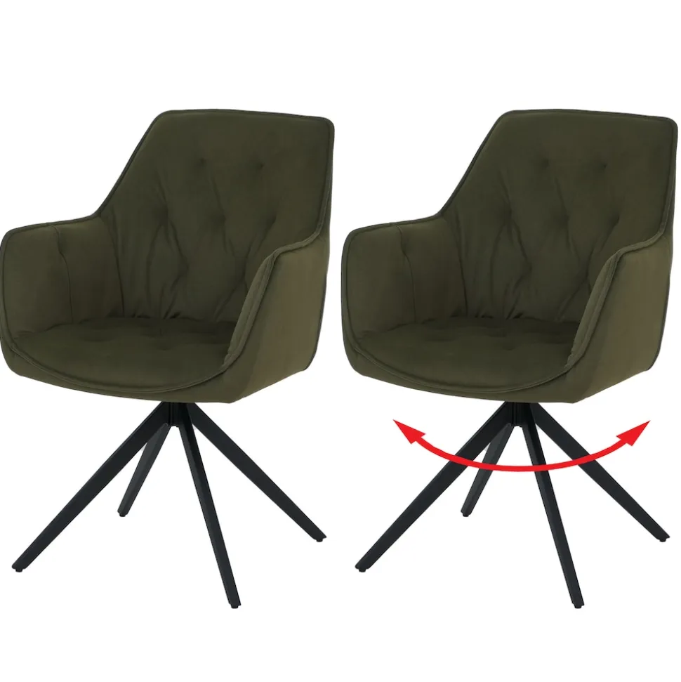 2er-Set Esszimmerstuhl MCW-L80, Küchenstuhl Polsterstuhl Stuhl mit Armlehne, drehbar, Metall Stoff/Textil ~ grün