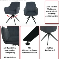 2er-Set Esszimmerstuhl MCW-L79, Küchenstuhl Lehnstuhl Stuhl Armlehnen, drehbar Auto-Position Stoff/Textil ~ grün