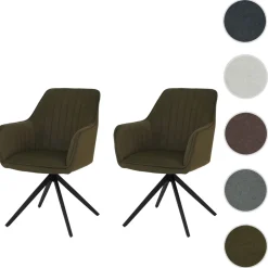 2er-Set Esszimmerstuhl MCW-L79, Küchenstuhl Lehnstuhl Stuhl Armlehnen, drehbar Auto-Position Stoff/Textil ~ grün