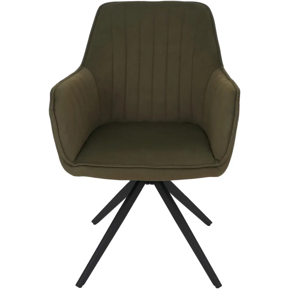 2er-Set Esszimmerstuhl MCW-L79, Küchenstuhl Lehnstuhl Stuhl Armlehnen, drehbar Auto-Position Stoff/Textil ~ grün