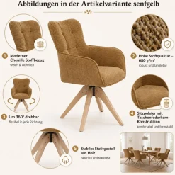 2er-Set Esszimmerstuhl MCW-Q35, Küchenstuhl Armlehne drehbar, Stoff Chenille (680g/m²) Holz MVG ~ grau