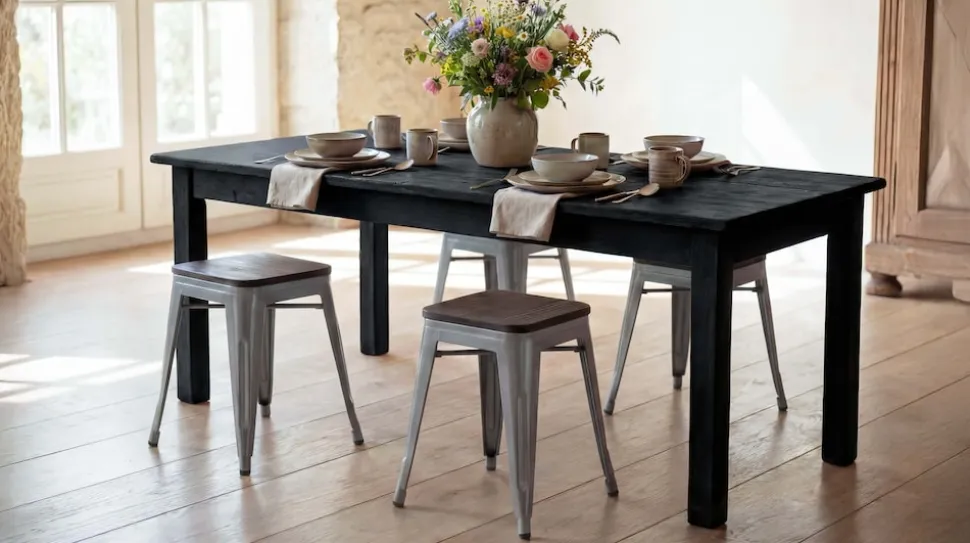 4er-Set Hocker MCW-A73 inkl. Holz-Sitzfläche, Metallhocker Sitzhocker, Metall Industriedesign stapelbar ~ grau