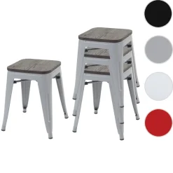 4er-Set Hocker MCW-A73 inkl. Holz-Sitzfläche, Metallhocker Sitzhocker, Metall Industriedesign stapelbar ~ grau