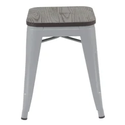 4er-Set Hocker MCW-A73 inkl. Holz-Sitzfläche, Metallhocker Sitzhocker, Metall Industriedesign stapelbar ~ grau