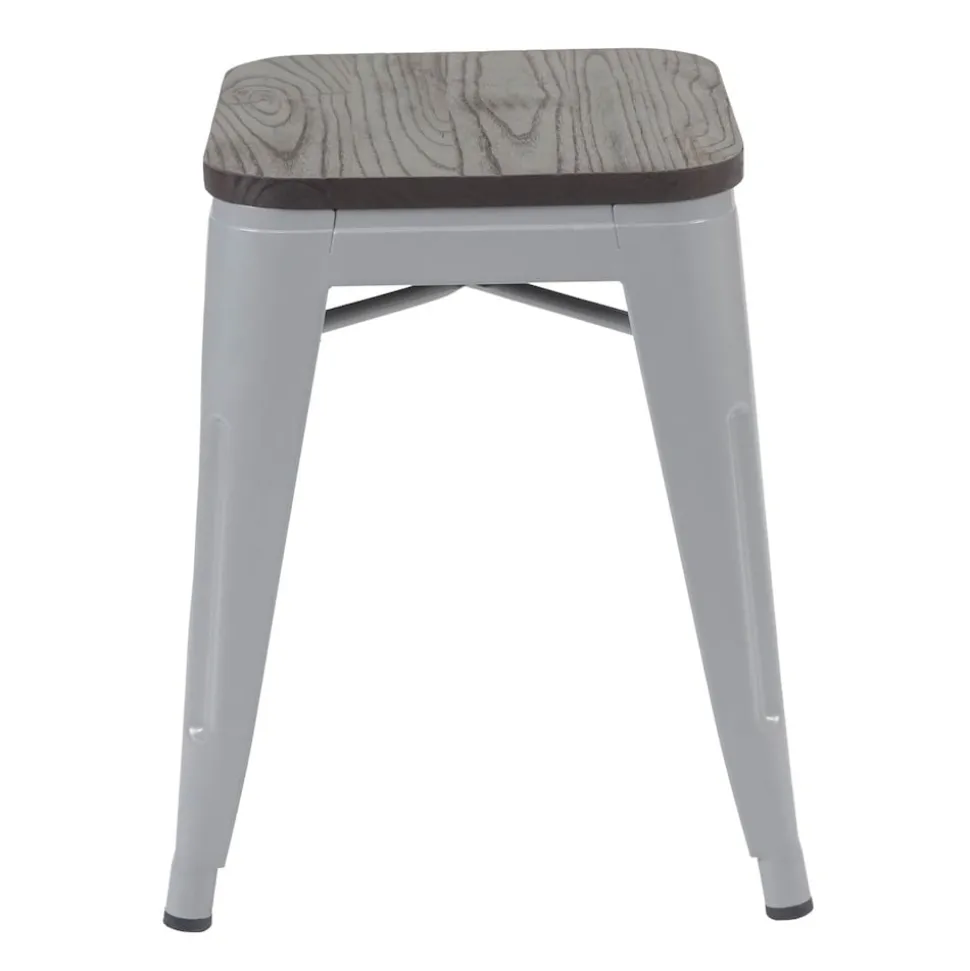 4er-Set Hocker MCW-A73 inkl. Holz-Sitzfläche, Metallhocker Sitzhocker, Metall Industriedesign stapelbar ~ grau
