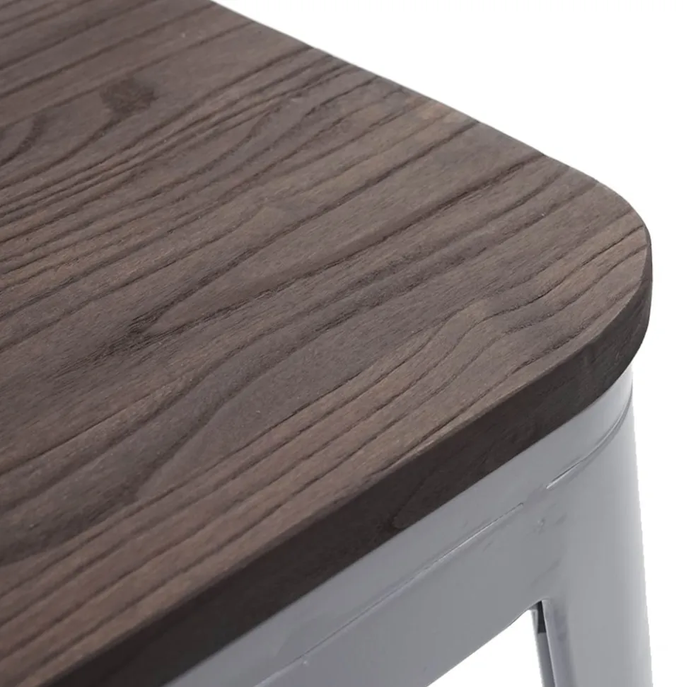 4er-Set Hocker MCW-A73 inkl. Holz-Sitzfläche, Metallhocker Sitzhocker, Metall Industriedesign stapelbar ~ grau