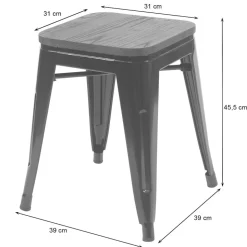 4er-Set Hocker MCW-A73 inkl. Holz-Sitzfläche, Metallhocker Sitzhocker, Metall Industriedesign stapelbar ~ grau