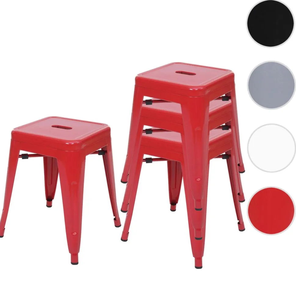 4er-Set Hocker MCW-A73, Metallhocker Sitzhocker, Metall Industriedesign stapelbar ~ rot