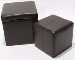 2er Set Hocker Sitzwürfel Sitzhocker Aufbewahrungsbox Carrara, Leder + Kunstleder, 45x44x44cm MVG-zertifiziert ~ braun