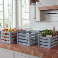 3er Set Holzkiste MCW-C56, Weinkiste Dekokiste Aufbewahrungskiste Obstkiste, Shabby-Look Vintage ~ grau, shabby