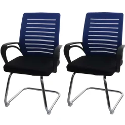2er-Set Konferenzstuhl MCW-K51, Besucherstuhl Freischwinger, 150kg belastbar Stoff/Textil ~ blau