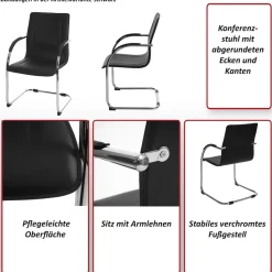 2er-Set Konferenzstuhl Perm, Besucherstuhl Freischwinger ~ braun