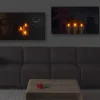 2er-Set LED-Bild, Leuchtbild Leinwandbild Wandbild, Timer Buddha/Harmony Wanduhr 70x40cm
