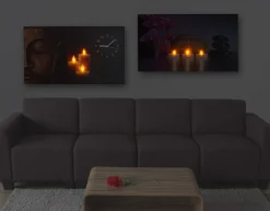 2er-Set LED-Bild, Leuchtbild Leinwandbild Wandbild, Timer Buddha/Harmony Wanduhr 70x40cm